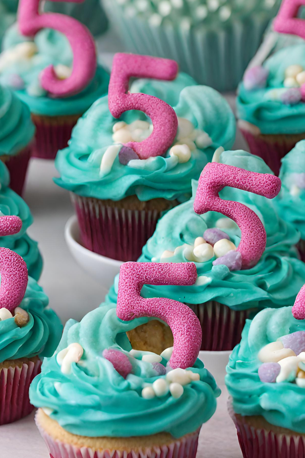 mermaid tail cupcakes with number five