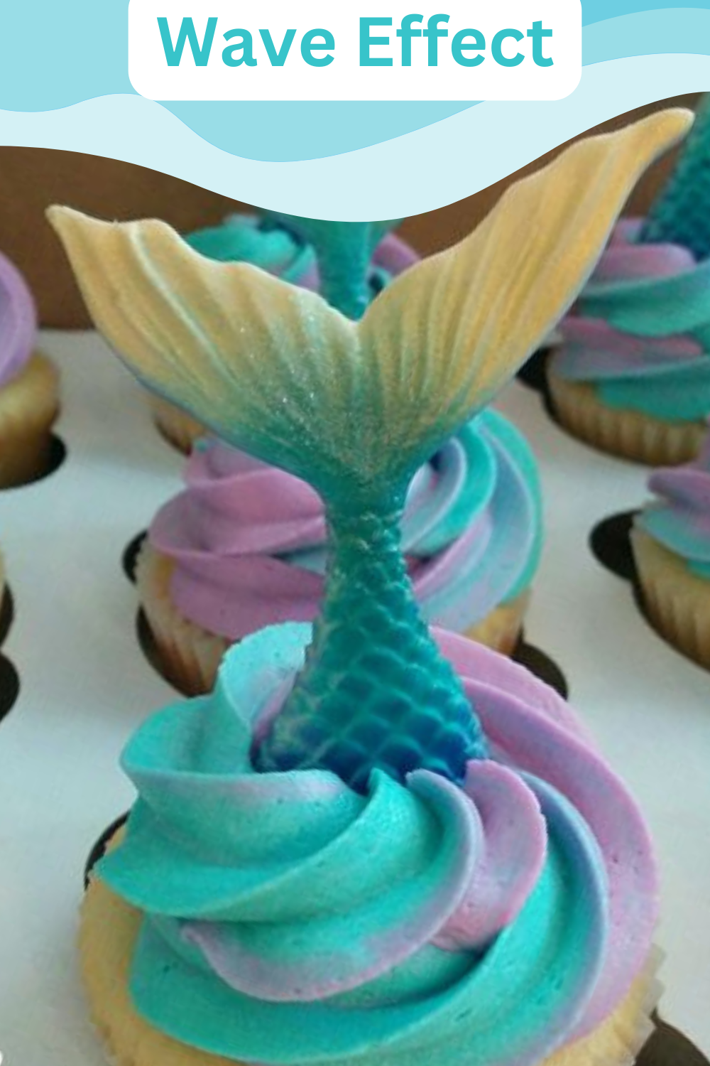 mermaid cupcakes with wave pattern